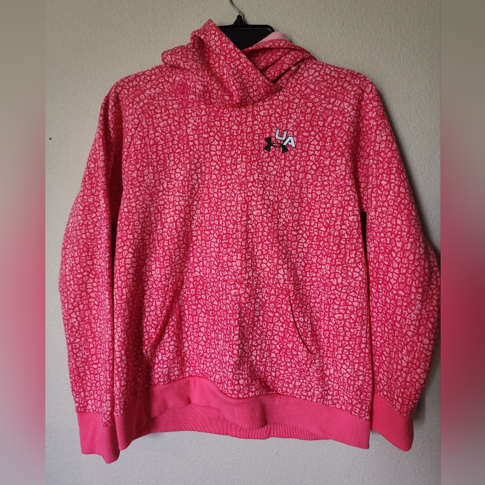 EUC Youth Girls Under Armour Pink Fleece Hoodie Sweatshirt